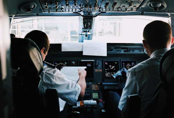 Flight training - pilots in cockpit