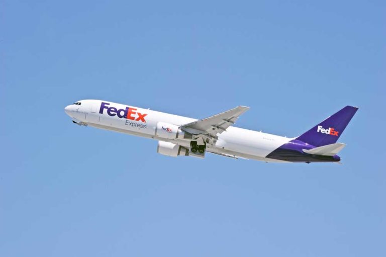 FedEx jet in the air