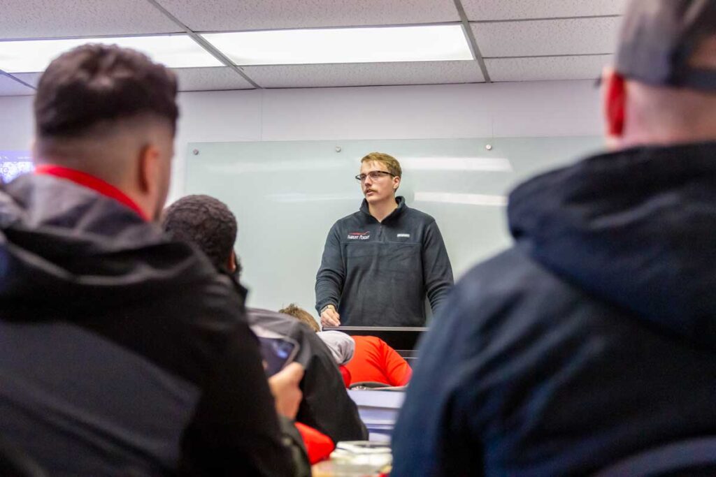 Instructor in a classroom teaching Zero Time to Airline students