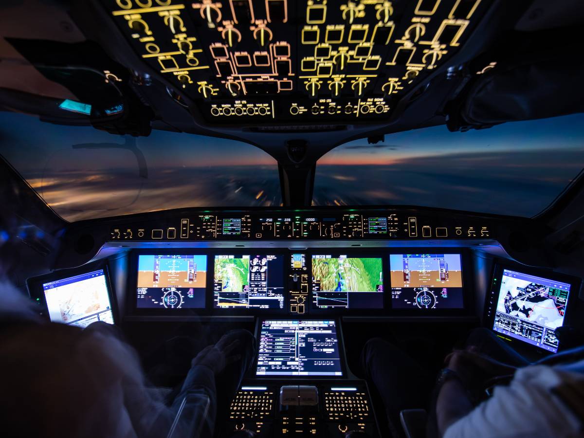 Airline Jet cockpit at night