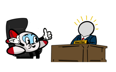 Thrusty at a desk