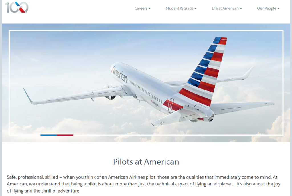 American Airlines Pilot Job Application Page Screenshot